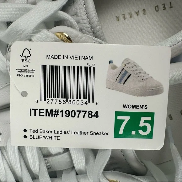 Ted Baker Bailey Icon Women’s 7.5 Classic Leather Tennis Shoe Blue Stripe New - Picture 12 of 13